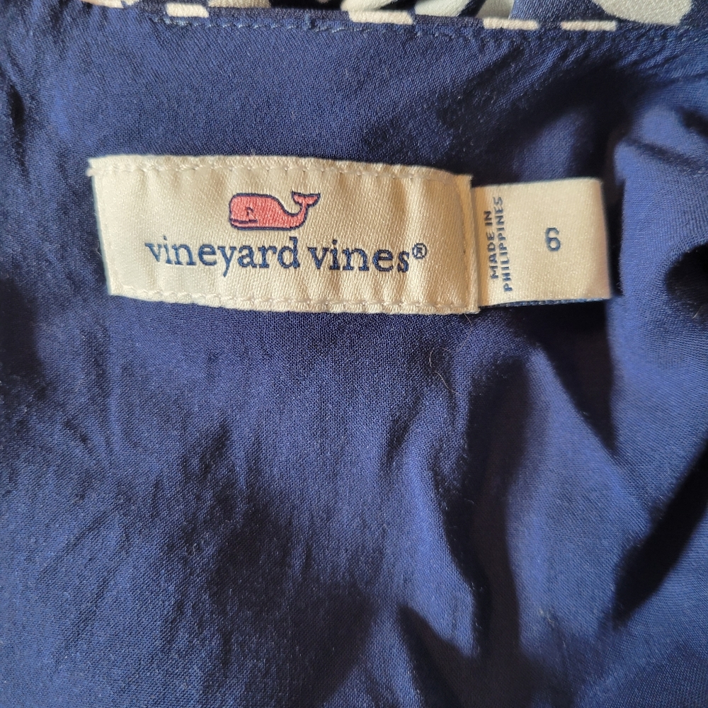 Vineyard Vines Blue Painted Dots Tiered Ruffle Sleeveless Mini Dress, Size 6 - Picture 8 of 8